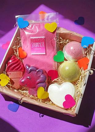 Подарочный набор на 7-11 spa, оригинальный подарок для девушки,любимой,жены с бомбочками,шиммером и пенкой з пінкою, на 4 🛁