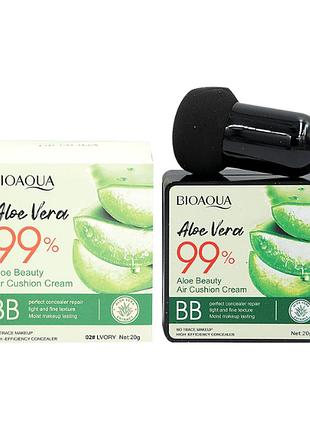 Увлажняющий кушон с экстрактом алоэ вера питание и макияж от bioaqua тон светлый, контроль жирности 20g