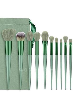 Набор кисточек для макияжа 13в1 + мешочек для хранения зелёные