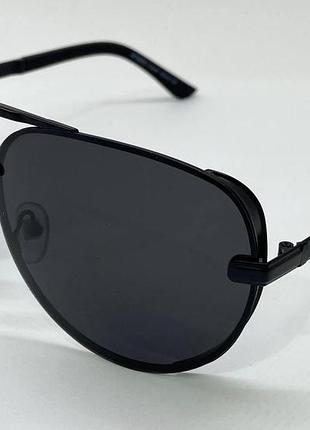 Очки солнцезащитные авиаторы в металлической оправе с металлическими шорами и поляризацией черный