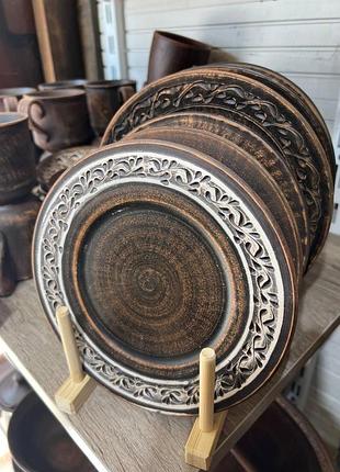 Тарілка ф190 ангоб, червона глина, глиняний посуд, кераміка