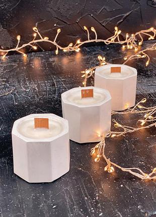 Набор ароматических соевых свечей в гипсовых кашпо mini 2.0, 3шт fresh & amber