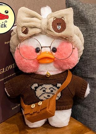 Качка лалафанфан оригінал бурий ведмедик lalafanfan качечка м'яка іграшка cafe mimi duck