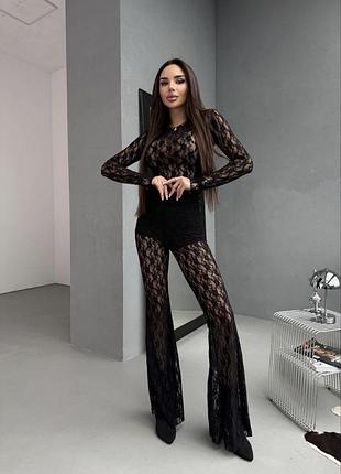 Жіночі святкові гіпюрові брюки кльош з шортами