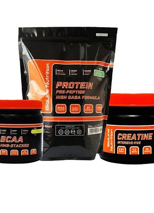 Набор из сывороточного протеина, креатина моногидрата и bcaa 2:1:1 bioline nutrition