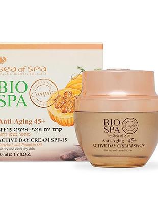 Антивозрастной дневной крем 45+ sea of spa bio spa с тыквенным маслом и минералами мертвого моря spf-15 50 мл