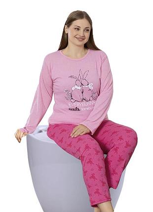 Теплый женский пижама трикотажный хлопок батал c34624