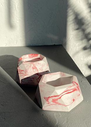 Гіпсові кашпо mini в техніці marble для кактусів і сукулентів, ємність для заливки свічок рожевий