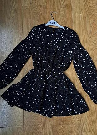 Нарядное черное шифоновое платье с длинным рукавом для девочки