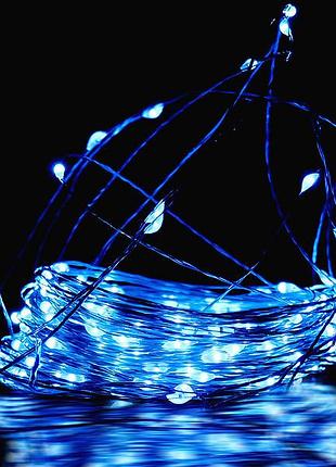 Гирлянда медный провод капля росы 220в 20м режимы 200led (синий) copper-wire-200b-4