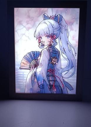 Живая картина-ночник из игры genshin impact камисато аяка 22*17 см usb с аккумулятором