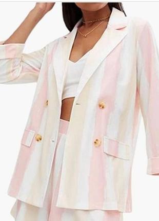 💝1+1=3 нежный женский двубортный пиджак жакет в полоску, размер 44 - 46, итальялия