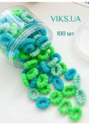 Бесшовные мини резинки для волос зеленые в баночке 100 шт