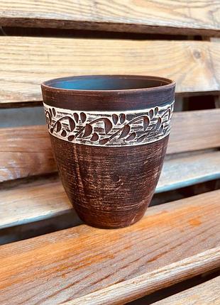 Стакан №1 ангоб 0,4 л, червона глина, глиняний посуд, кераміка