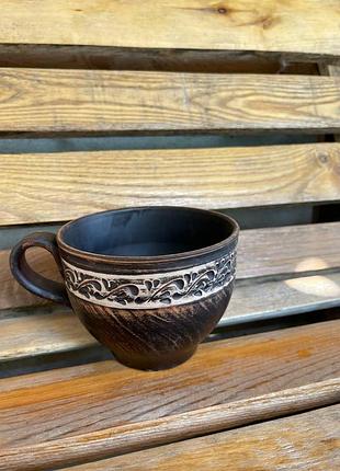 Чашка чайна 700 мл №5 ангоб, червона глина, глиняний посуд, кераміка