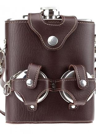 Фляга большая - набор с чехлом и стопками