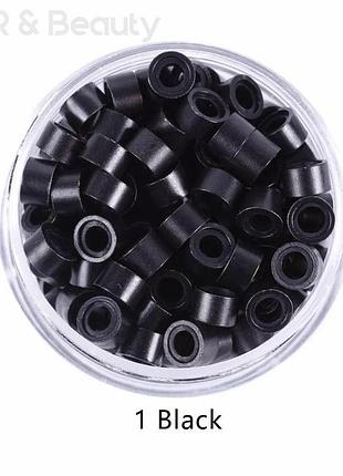 Микрокільца для наращування волосся з силіконом, 25 шт. колір: 1 чорний