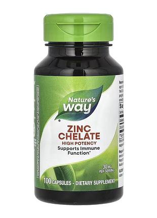 Zinc chelate, nature's way, хелат цинка, 30 мг, 100 капсул