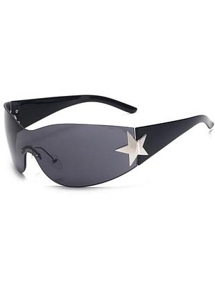 Солнцезащитные черные очки y2k | стильные солнцезащитные очки с звездой