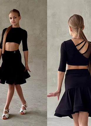 Костюм топ и юбка для бальных танцев 116-164см костюм топ та спідниця для бальних танців