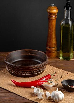 Миска бануш 1,1л декор, червона глина, глиняний посуд, кераміка