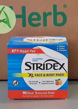 Stridex, xl, салфетки для лица и тела, без спирта, 90 дисков с двойной текстурой