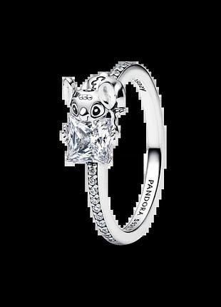 Серебряное кольцо pandora «стич и камень» лило и стич 193740c01 17.2 мм