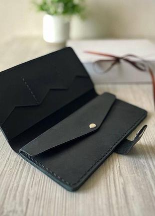 Портмоне мужское кожаное для документов и денег коричневое/черное ручной работы «long squeeze coin»