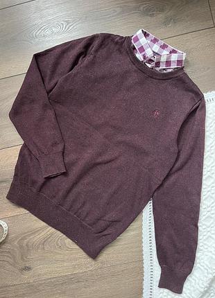 Бордовий фіолетовий светр обманка з сорочкою комірцем в клітину для хлопчика 11 років 146 см некст next в школу