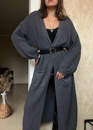 Сірий максі кардиган під пояс від shein