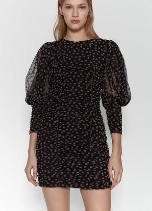 Распродажа! новое платье цветочный принт драпировка, zara, рр l-xl-xxl