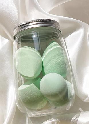 Спонж яйцо для макияжа набор 4 шт в банке зеленый
