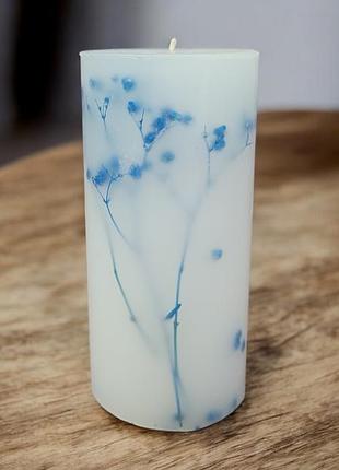 Квітка неба – свічка з блакитною гіпсофілою – 50 годин горіння, з ароматом лаванда