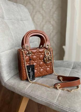 Кожаная сумочка коричневая dior для девушки брендовая городская сумка через плечо для женщины диор женская