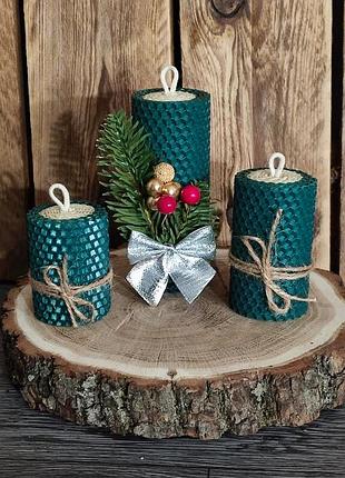 Новогодний набор свечей из воща - праздничный декор и теплый уют (12/8/6 см)