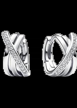 Серебряные серьги pandora с переплетением и паве 293150c01