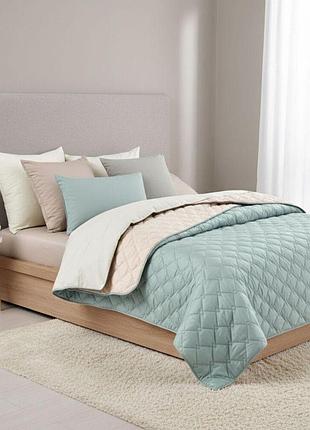 Покрывало 180х210 см ideia стеганое двухстороннее качественная стежка микрофибра на кровать, диван мята серое