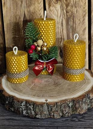 Новогодний набор свечей из воща, праздничный декор и теплый уют (12/8/6 см)