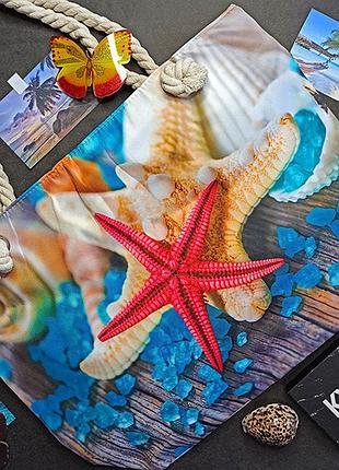 Пляжная сумка женская больших размеров 54х40х15 морские звёзды