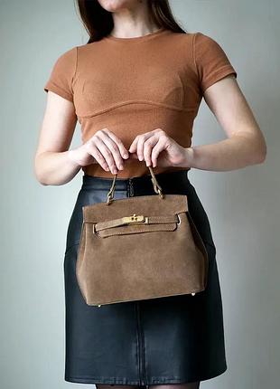 Сумка celestina — жіноча замшева сумка з італії в кольорі молочний шоколад