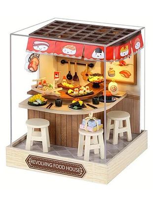 Румбокс конструктор 3d вращающийся дом еды diy revolving food house roombox qt-088