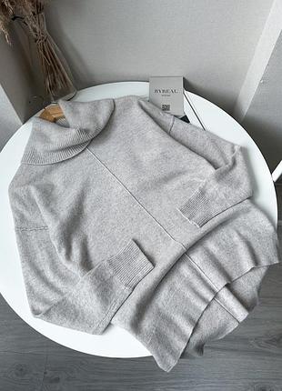 Сірий светр оверсайз під горло кашемір джемпер з коміром