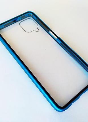 Чехол магнитный для samsung a12(sm-a125,а127) чехол на самсунг а12 с закаленным стеклом с двух сторон металл и закаленное стекло, синий
