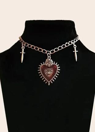 Готическое колье-чокер ️ "сердце, меч, глаз, крест"