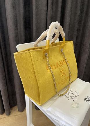 Городской шопер для девушки шанель брендовая сумка шопер через плечо для женщины chanel желтый