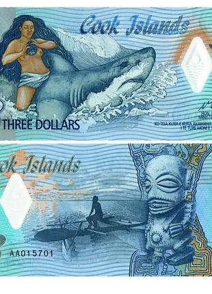 3 dollars , острови кука 2021 unc polymer