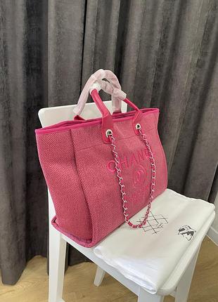 Брендовая сумка шопер через плечо для женщины chanel кожаная городская сумочка для девушки шанель розовый