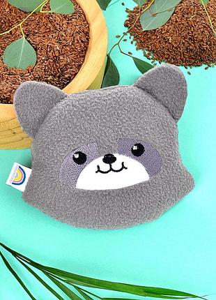 Подушка грелка игрушка для детей papaella от коликов и газиков с семенами льна 18х18 см енот со льном лен
