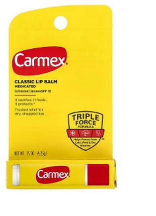 Carmex, классический бальзам для губ, лечебный, spf 15, 4,25 г (15 унций)