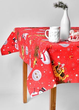 Скатертина 170х260 см новорічна святкова з пляма і водовідштовхувальним просоченням ideia бавовна червона